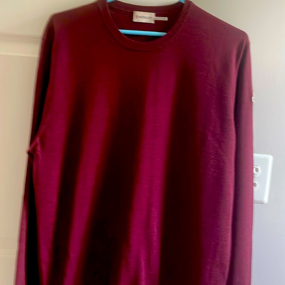 Mens Moncler burgundy 100% wool sweater. Made in Slovakia. Good condition